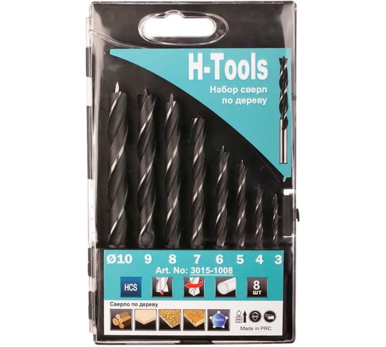 Изображение товара Набор сверл по дереву 3 – 10 мм, 8 шт TOOLAS 00003156