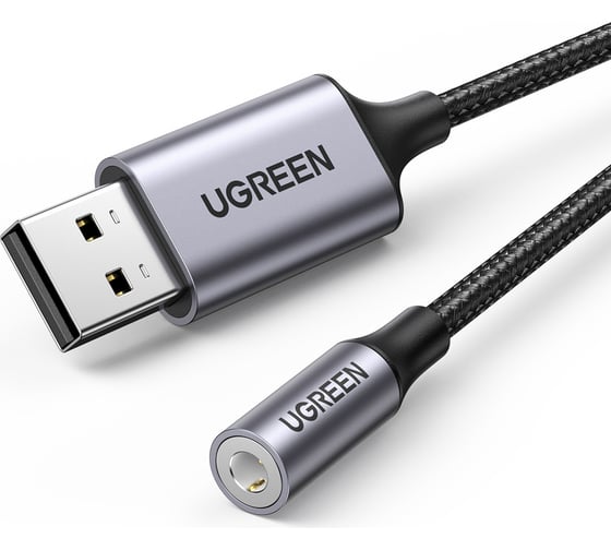 Изображение товара Адаптер Ugreen cm477 (30757) usb 2.0 to 3.5mm audio adapter aluminum alloy. длина: 25 см. цвет: темно-серый 30757_