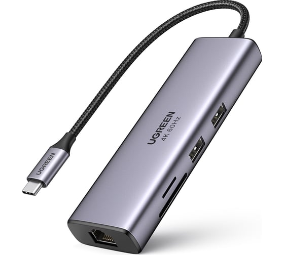 Изображение товара Адаптер Ugreen cm512 usb-c multifunction adapter with ethernet interface. цвет: серый космос 60515