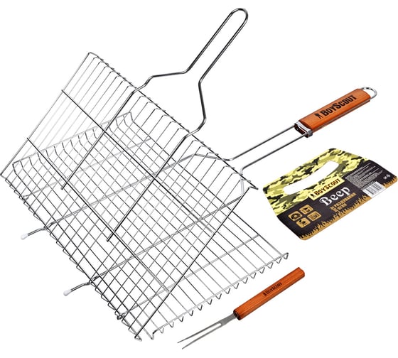Изображение товара Большая решетка-гриль для стейков с вилкой BOYSCOUT + картонный веер 61301