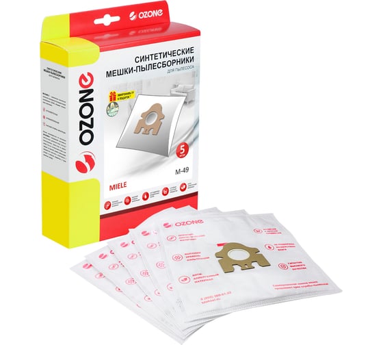 Изображение товара Мешки пылесборники для пылесоса MIELE, OZONE 5 шт., синтетические, многослойные . M-49