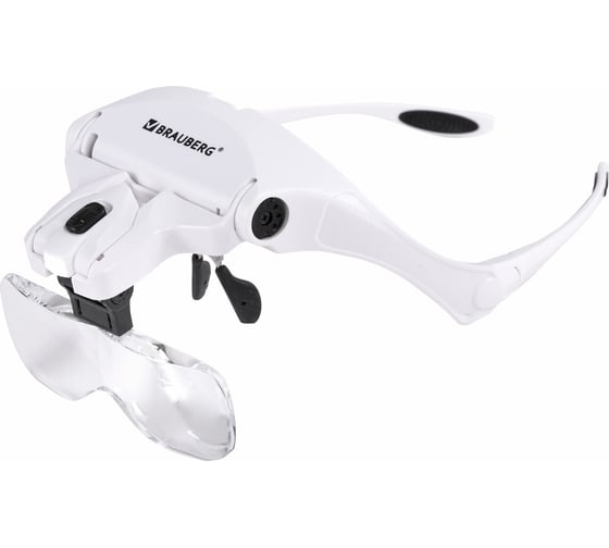 Изображение товара Налобная лупа BRAUBERG с led-подсветкой, 5 сменных линз, 95x33 мм, увеличение 1.0-3.5 455929