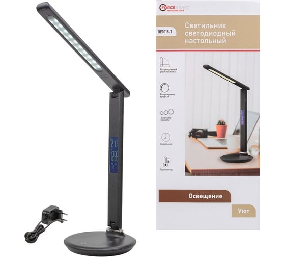 Изображение товара Настольный светодиодный светильник FORCEKRAFT 220в (черный) FK-DE1018-1(54584)