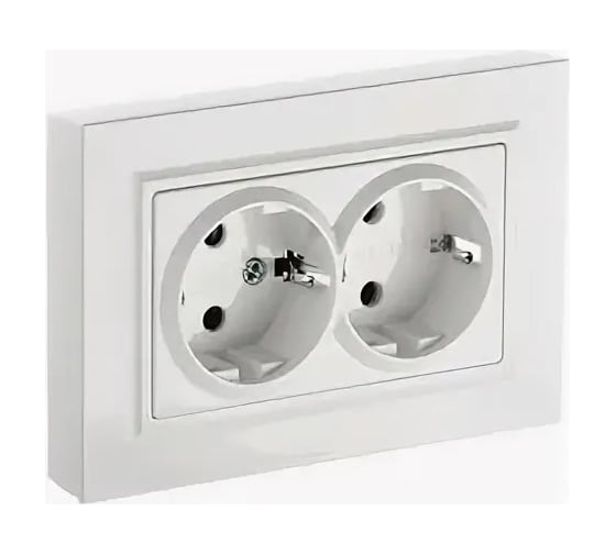 Изображение товара 2-местная розетка IEK Brite с заземлением с защитными шторками 16а в сборе рсш12-3-брб белый BR-R24-16-K01-F-PRO