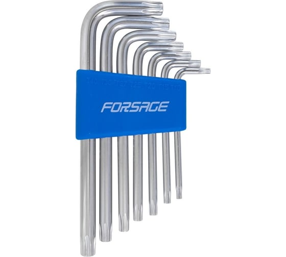 Изображение товара Набор ключей Forsage Г-образных TORX 7 пр, Т10Н, Т15Н, Т20Н, Т25Н, Т27Н, Т30Н, Т40Н -с отверстием в пластиковом держателе F-5071T(6493)
