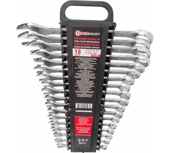 Изображение товара Набор комбинированных ключей Forcekraft18 пр 8-19, 21, 22, 24, 27, 30, 32 мм, в пластиковом держателе FK-5181MP(51487)