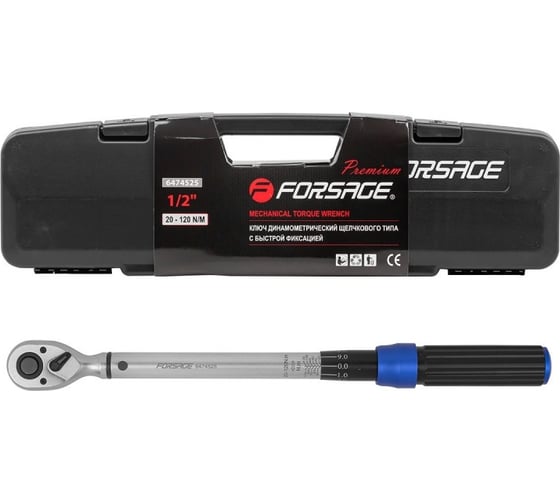 Изображение товара Динамометрический ключ щелчкового типа Forsage Premium с быстрой фиксацией, 20-120 Нм, 1/2", в пластиковом кейсе F-6474525(48603)