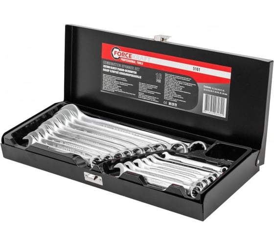 Изображение товара Набор комбинированных ключей Forcekraft 16 пр 6-19,22,24 мм, в метал, кейсе FK-5161(29932)