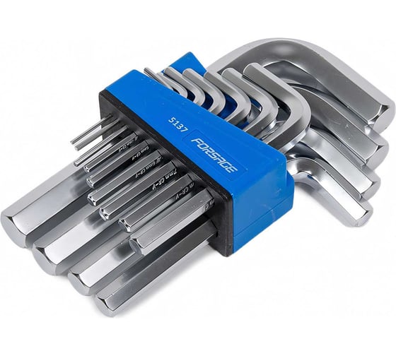 Изображение товара Набор ключей Forsage Г-образных 6-гранных 13пр, 2, 2,5, 3-8, 10, 12, 14, 17, 19мм в пластиковом держателе F-5137(8582)