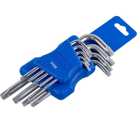 Изображение товара Набор Г-образных ключей Forsage TORX 9пр, Т10, Т15, Т20, Т25, Т27, Т30, Т40, Т45, Т50 в пластиковом держателе F-5098(6513)