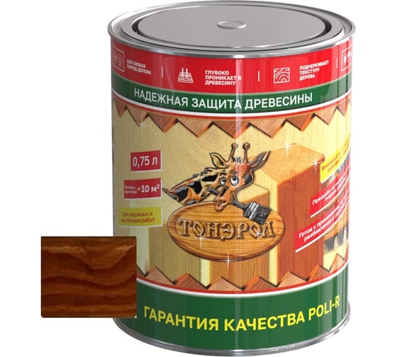 Изображение товара Пропитка для дерева Poli-R тонэрол тик, 0.75 л 13768