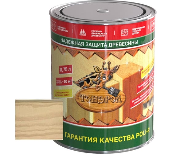 Изображение товара Пропитка для дерева Poli-R тонэрол белая береза, 0.75 л 22041