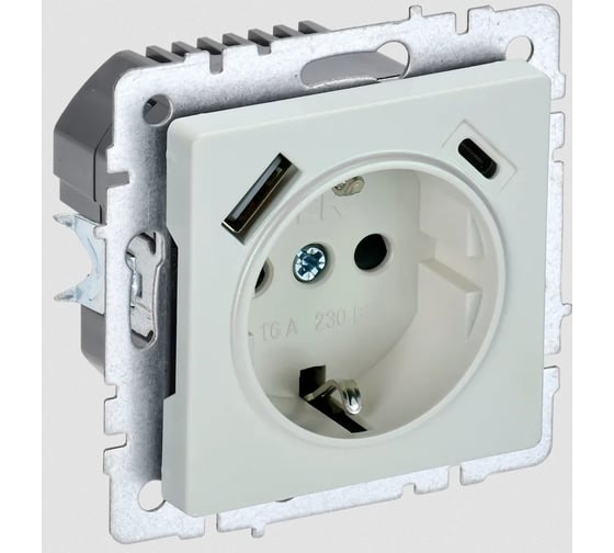 Изображение товара 1-местная розетка IEK Brite с заземлением с защитными шторками 16а с usb a+c 18вт рюш11-1-брж жемчуг BR-R14-16-U22-018-K36