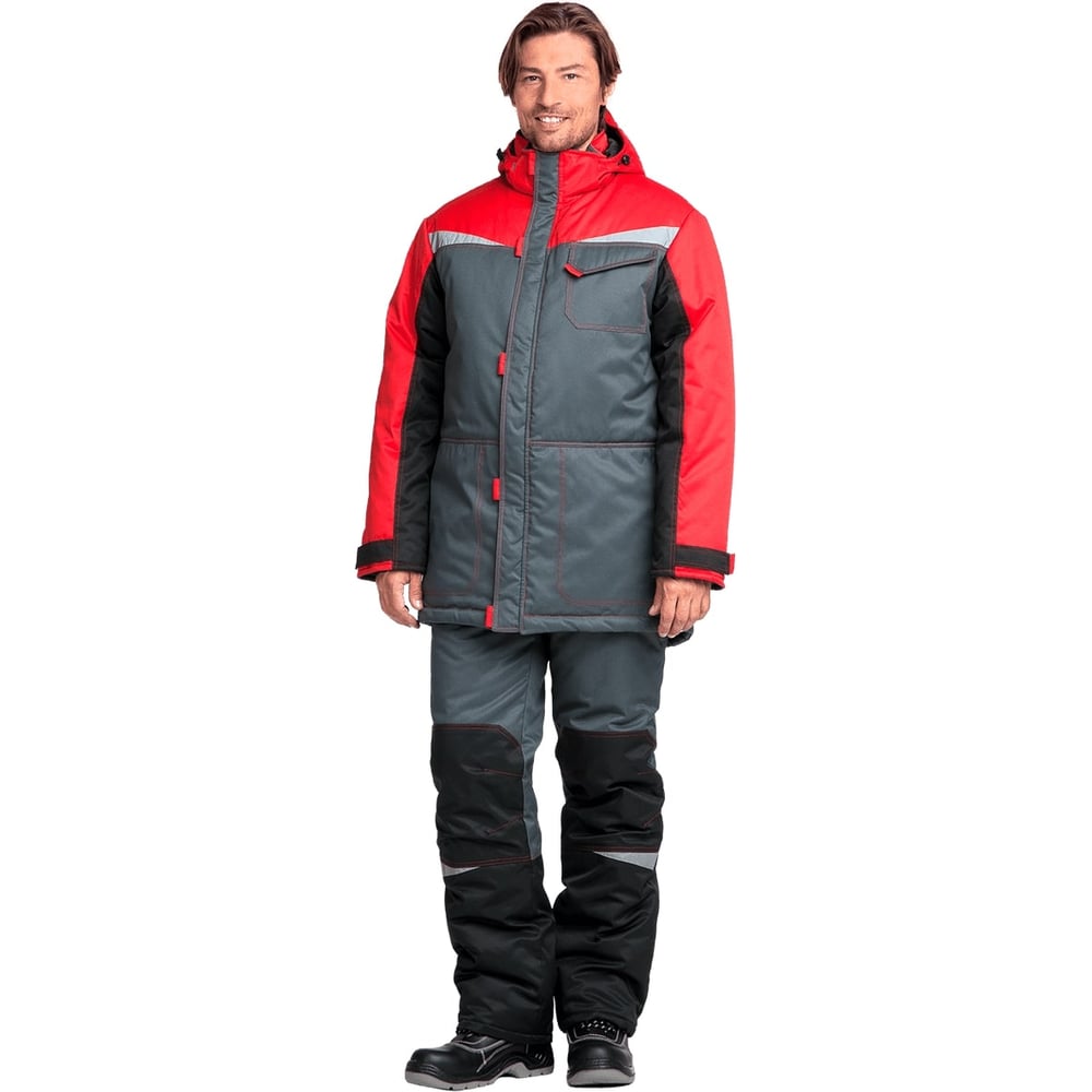 Изображение товара Утепленный мужской костюм ГК Спецобъединение КМ-10 ЛЮКС серый черный красный 104-108