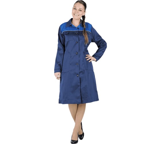 Изображение товара Женский халат ГК Спецобъединение СТАНДАРТ темно-синий/василек, р.104-108, рост 158-164 Хал 013/104/158