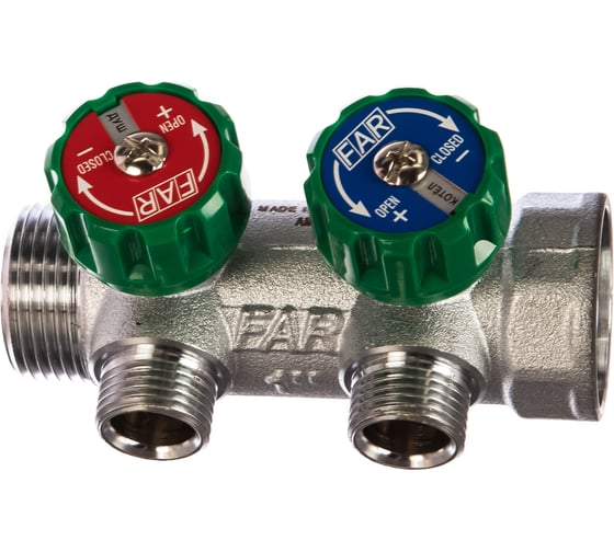 Изображение товара Регулирующий коллектор FAR 1" ВР-НР с 2 отв. 1/2" НР межосев. 45 мм FK 3821 112