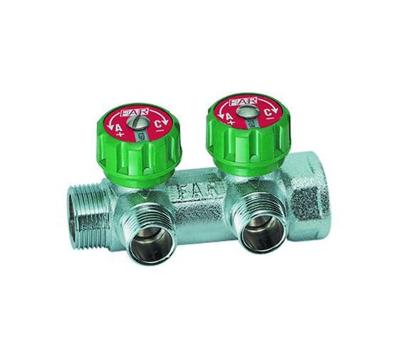 Изображение товара Регулирующий коллектор FAR 1" ВР-НР с 2 отв. 3/4" НР межосев. 45 мм, плск.упл. FK 3821 134TP