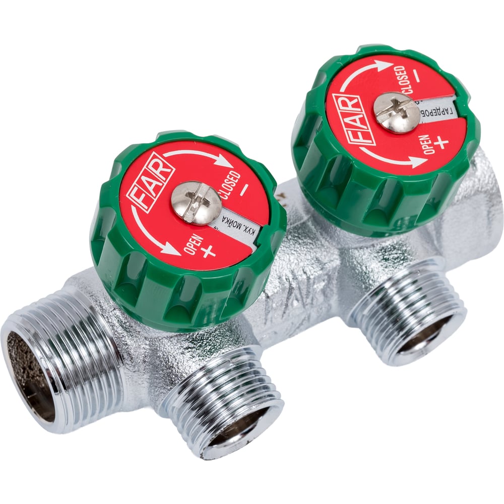 Изображение товара Регулирующий коллектор FAR 3/4" ВР-НР 2 отвора из латуни с хромовым покрытием