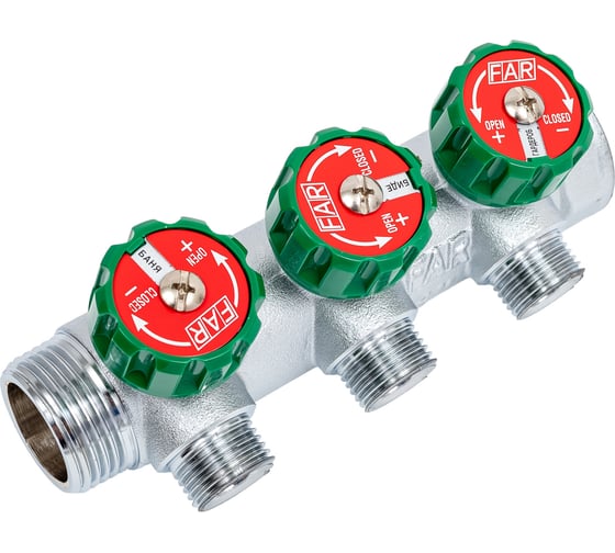 Изображение товара Регулирующий коллектор FAR 1" ВР-НР с 3 отв. 1/2" НР межосев. 45 мм FK 3822 112