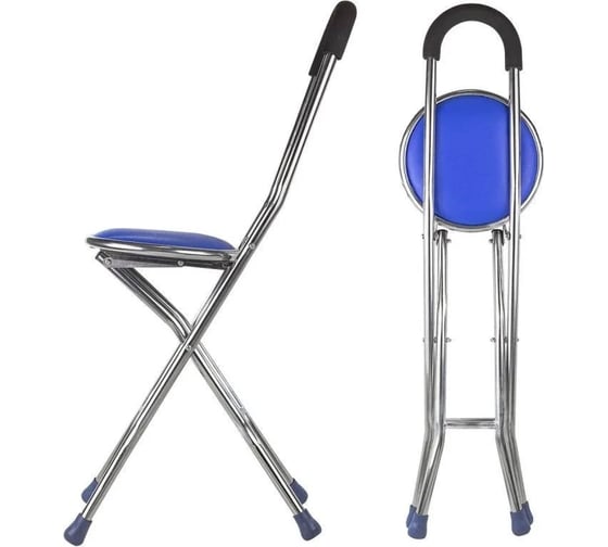 Изображение товара Складная 4-х ногая трость-стул WMS Tools L трости-850мм, высота посадочного места 420мм, посадочного места-240 WMC-4L (синий)