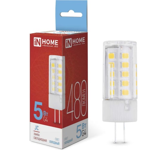 Изображение товара Светодиодная лампа IN HOME LED-JC 5Вт 12В G4 6500К 480Лм 4690612036106