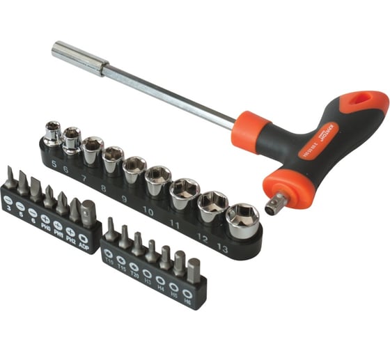 Изображение товара Отвертка Т-образная с битами и торцевыми головками, набор 24 предмета Кратон Complect SSK-04 2 09 05 004