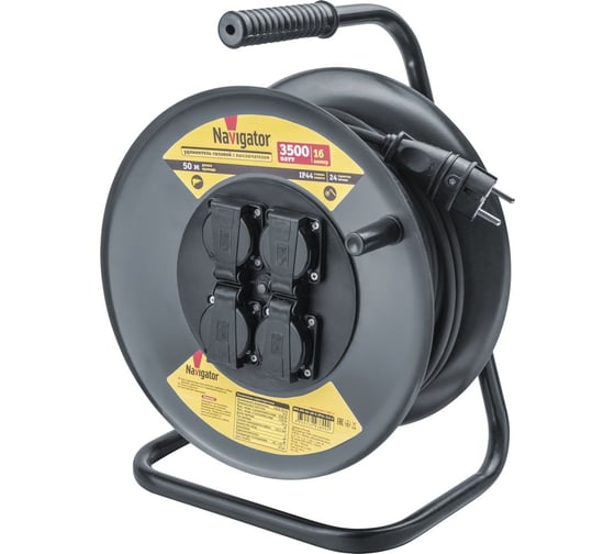 Изображение товара Удлинитель Navigator 93 894 npe-rm-04-30-e-ip44-3x1.5, катушка, 4 гнезда, c заземлением, кг 30м 93894