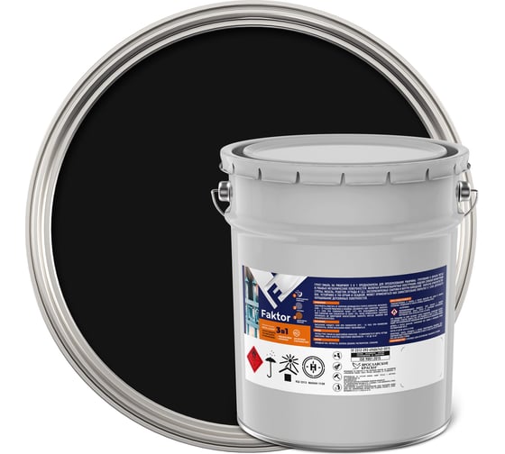 Изображение товара Грунт-эмаль ЯРОСЛАВСКИЕ КРАСКИ FAKTOR на ржавчину 3 в 1, черная, барабан 20 кг 215158