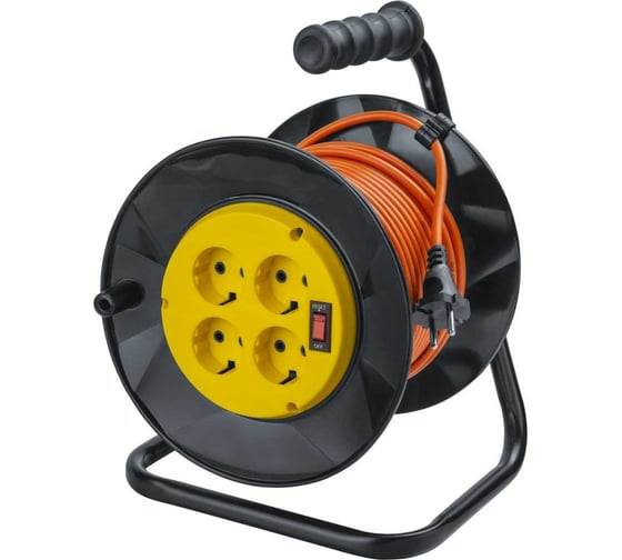 Изображение товара Удлинитель Navigator 93 910 npe-r-04-20-e-3x1.5, катушка, 4 гнезда, c заземлением, 20м, Россия 93910