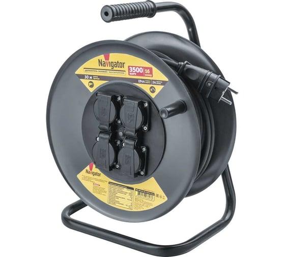 Изображение товара Удлинитель Navigator 93 897 npe-rm-04-30-e-ip44-3x2.5, катушка, 4 гнезда, c заземлением, кг 30м 93897