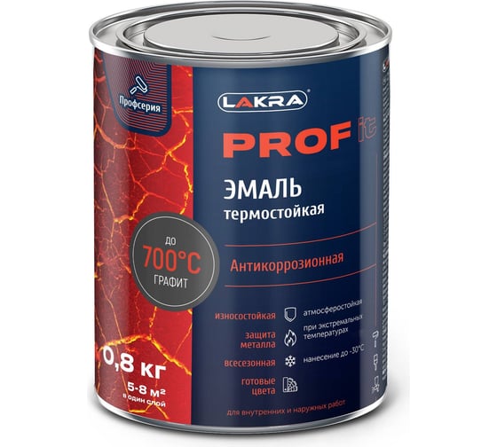 Изображение товара Термостойкая эмаль ЛАКРА prof it антикоррозионная, до 700С, графит, 0.8 кг ЛА-00001684