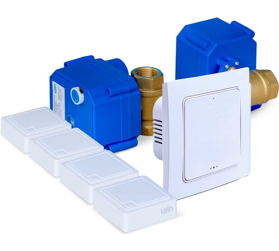 Изображение товара Система защиты от протечек Ujin Water Control (4 беспроводных датчика + 2 шаровых крана 1/2 ''+ контроллер) wi-fi/управление через приложение S-ALP-02