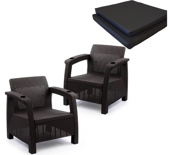 Изображение товара Набор из 2-х кресел WORKY ротанг, 73x70x79 см, мокко, с черными подушками ARD257930