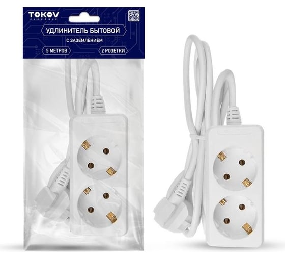 Изображение товара Удлинитель TOKOV ELECTRIC 2x5м с заземл. 16а 3x1 TKE-C01-BU2-5-1-Z