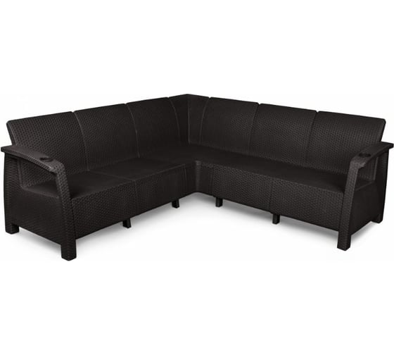 Изображение товара Угловой диван WORKY ротанг, 200x200x79 см, мокко, с коричневыми подушками ARD257846