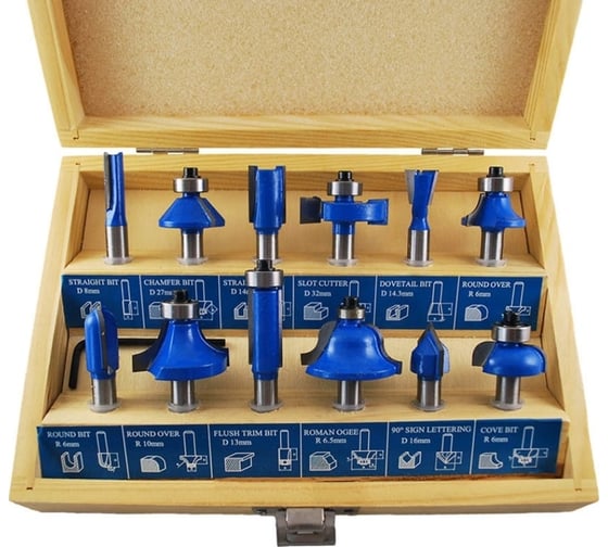 Изображение товара Набор фрез по дереву 12 предметов, деревянная коробка (S) TORGWIN T376734