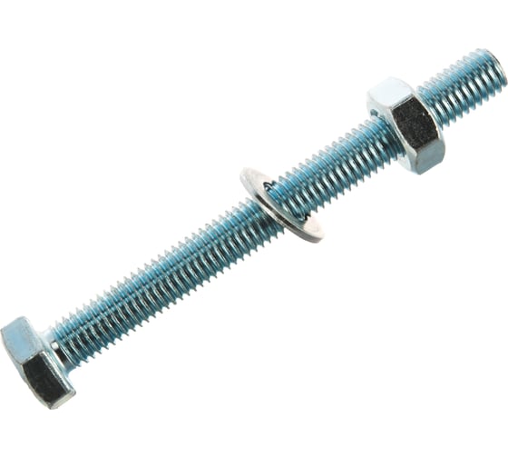 Изображение товара Болт Tech-Krep/Zitar DIN933 с шестигранной головкой, оцинкованный М10х100 + гайка + шайба 2 шт - пакет 136917