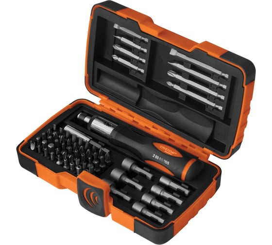 Изображение товара Реверсивная отвертка-держатель Кратон Complect SSK-05 с битами и торцевыми головками 62 предмета в кейсе 2 09 05 005