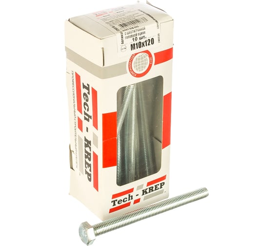 Изображение товара Болт Tech-Krep DIN933 с шестигранной головкой, оцинкованный М10х120 10 шт - коробка с ок 126518