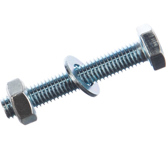 Изображение товара Болт с шестигранной головкой DIN933 оцинкованный М10x60 мм, в комплекте с гайкой и шайбой, 2 шт в пакете Zitar 114056