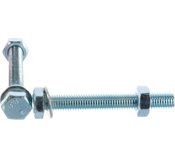 Изображение товара Болт Tech-Krep/Zitar DIN933 с шестигранной головкой, оцинкованный М10х80 + гайка + шайба 2 шт - пакет 114057