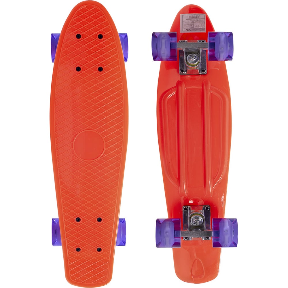 Легкий манёвренный penny board. Классическая пластиковая 22-дюймовая дека обеспечивает прочность круизера. Усиленная подвеска, бушинги и полиуретановые колеса обеспечивают уверенное и комфортное передвижение на различных поверхностях. Высококачественные подшипники ABEC - 7позволяют развивать достаточную скорость для того, чтобы наслаждаться катанием. Дека имеет рифленую поверхность, служит для хорошего сцепления с подошвой. Такая доска подойдет не только профессиональному круизеру, но и новичку. Рекомендуется использовать защитную экипировку при езде на penny board.  