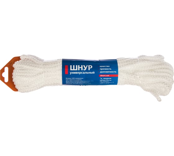 Изображение товара Вязаный шнур (ПП, 6 мм, с сердцевиной, универсальный, белый, 20 м) Tech-Krep 140330