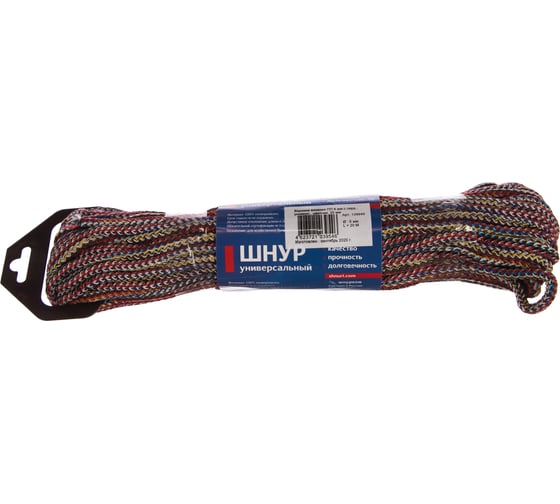 Изображение товара Вязаный шнур Tech-Krep ПП, 6 мм, с сердцевиной, универсальный, цветной, 20 м 139949