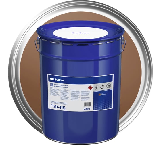 Изображение товара Эмаль Selkor ПФ-115 коричневая 25 кг 81018