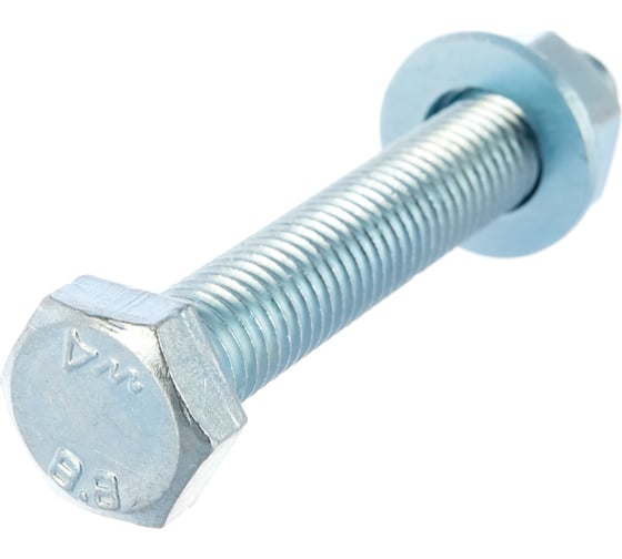 Изображение товара Болт Tech-Krep/Zitar DIN933 с шестигранной головкой, оцинкованный М12х80 + гайка + шайба 2 шт - пакет 136926