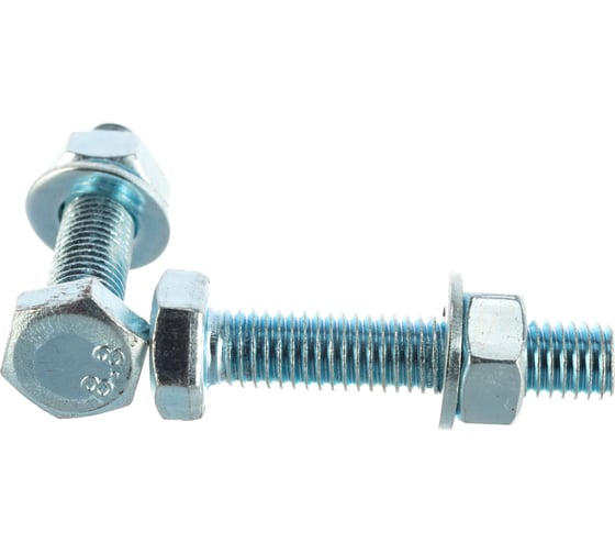 Изображение товара Болт с шестигранной головкой DIN933 оцинкованный М8x40 мм, в комплекте с гайкой и шайбой, 4 шт в пакете Zitar 112723