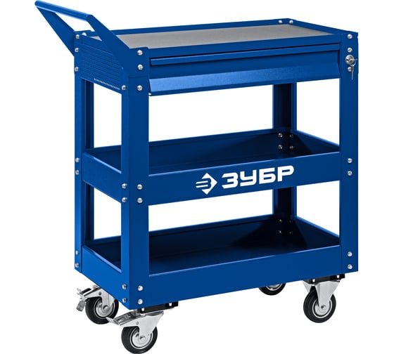 Изображение товара Инструментальная тележка с выдвижным ящиком ЗУБР Профессионал 1 ящик + 2 полки, 820x405x955 мм 38914
