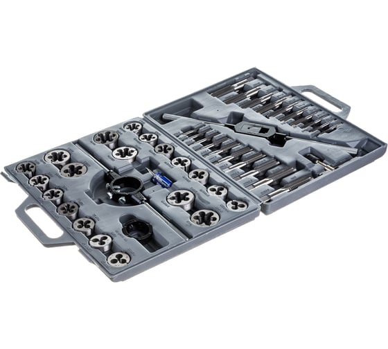 Изображение товара Набор плашек и метчиков из 45 предметов (М6-М24, пластиковый кейс) Техносталь t207145