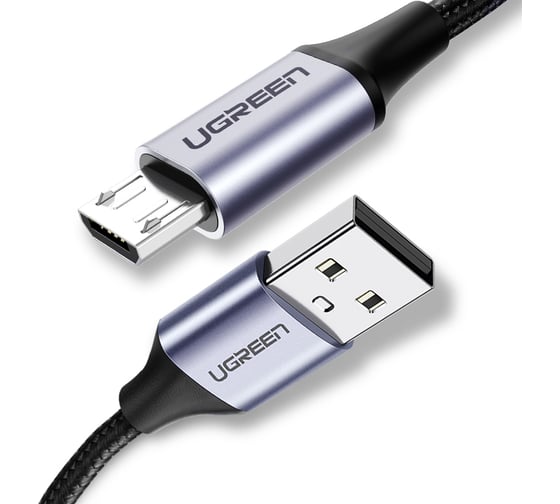 Изображение товара Кабель Ugreen us290 usb 2.0 a to micro usb cable nickel plating alu braid. длина: 2 м. цвет: серо-черный 60148